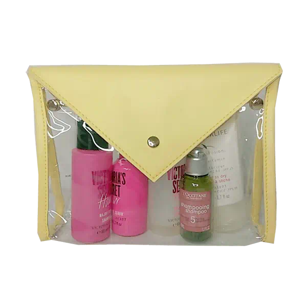 Pvc transparente de tpu con bolsa de cosméticos de viaje con almacenamiento de solapa de pu